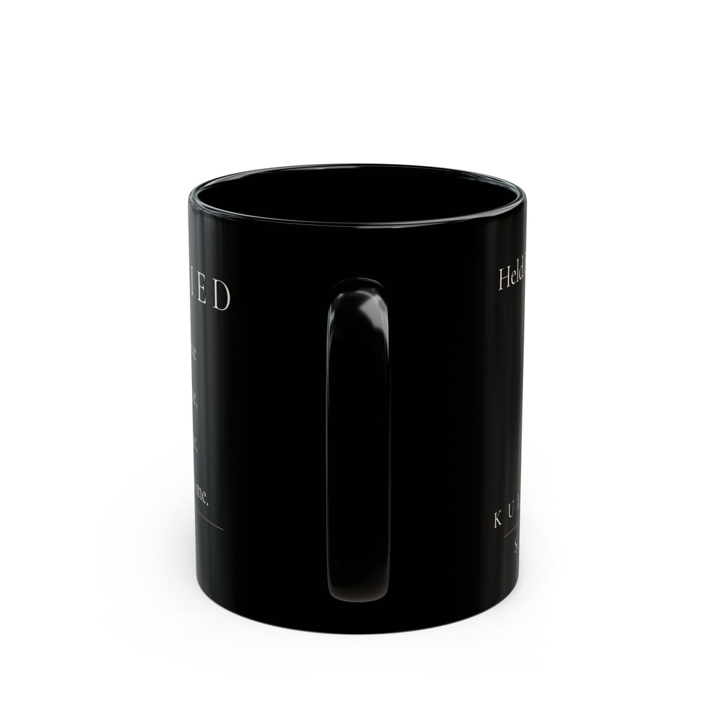Carried Grace Collection black ceramic mug back view with handle centered