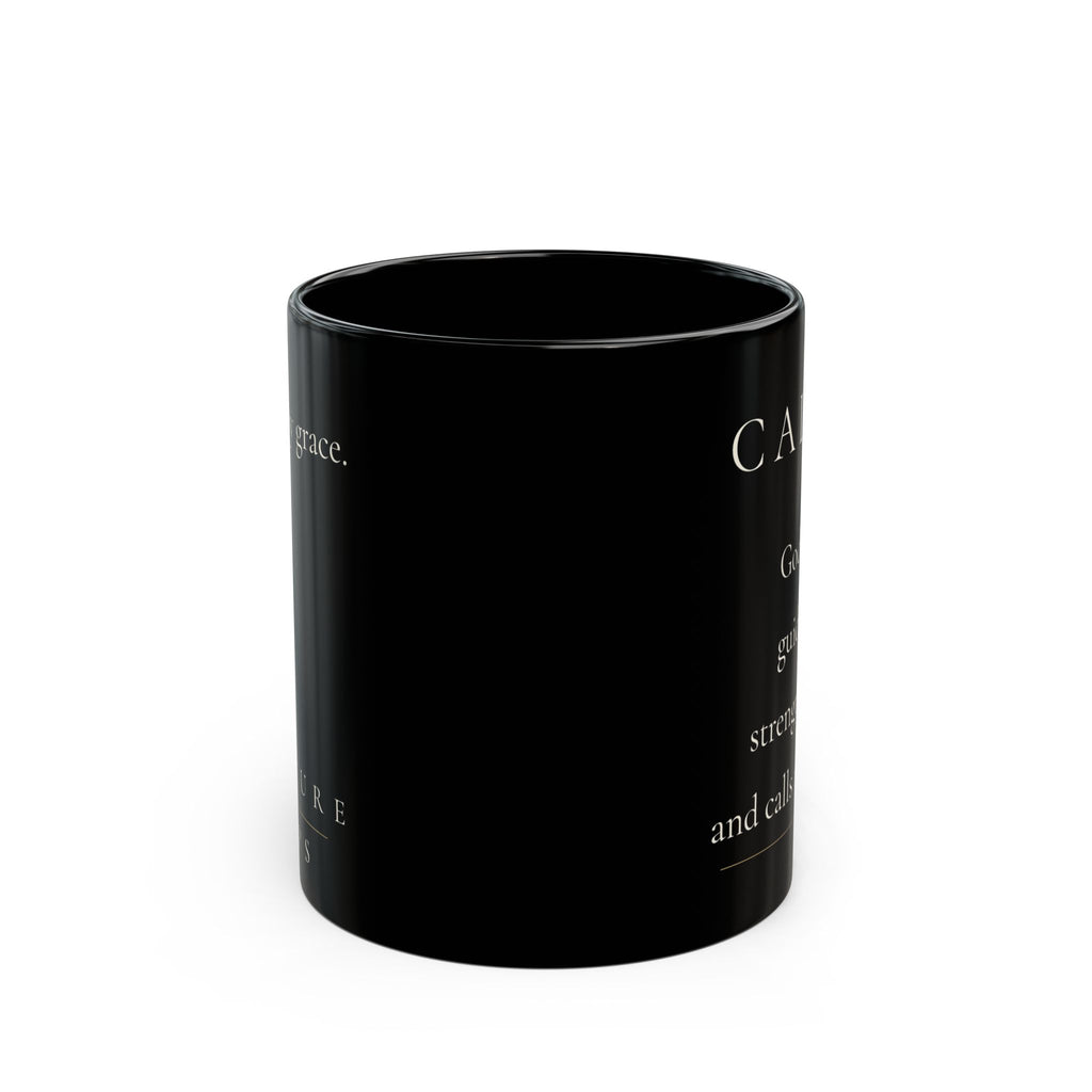 Called Grace Collection black ceramic mug side view showing partial affirmation