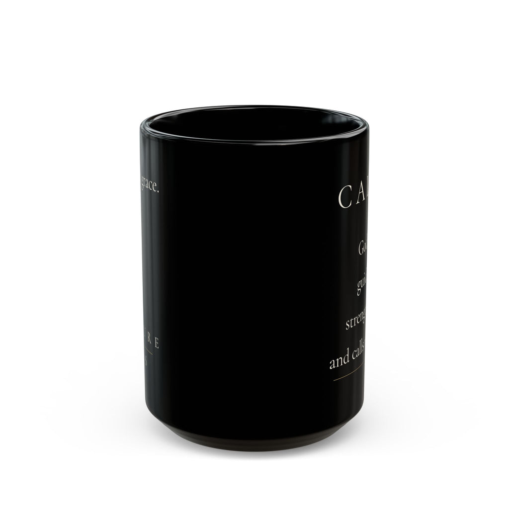 Called Grace Collection black ceramic mug side view showing partial front design