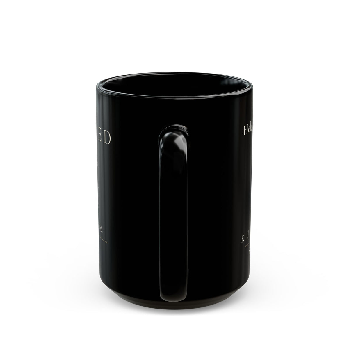 Carried Grace Collection black ceramic mug back view with handle centered