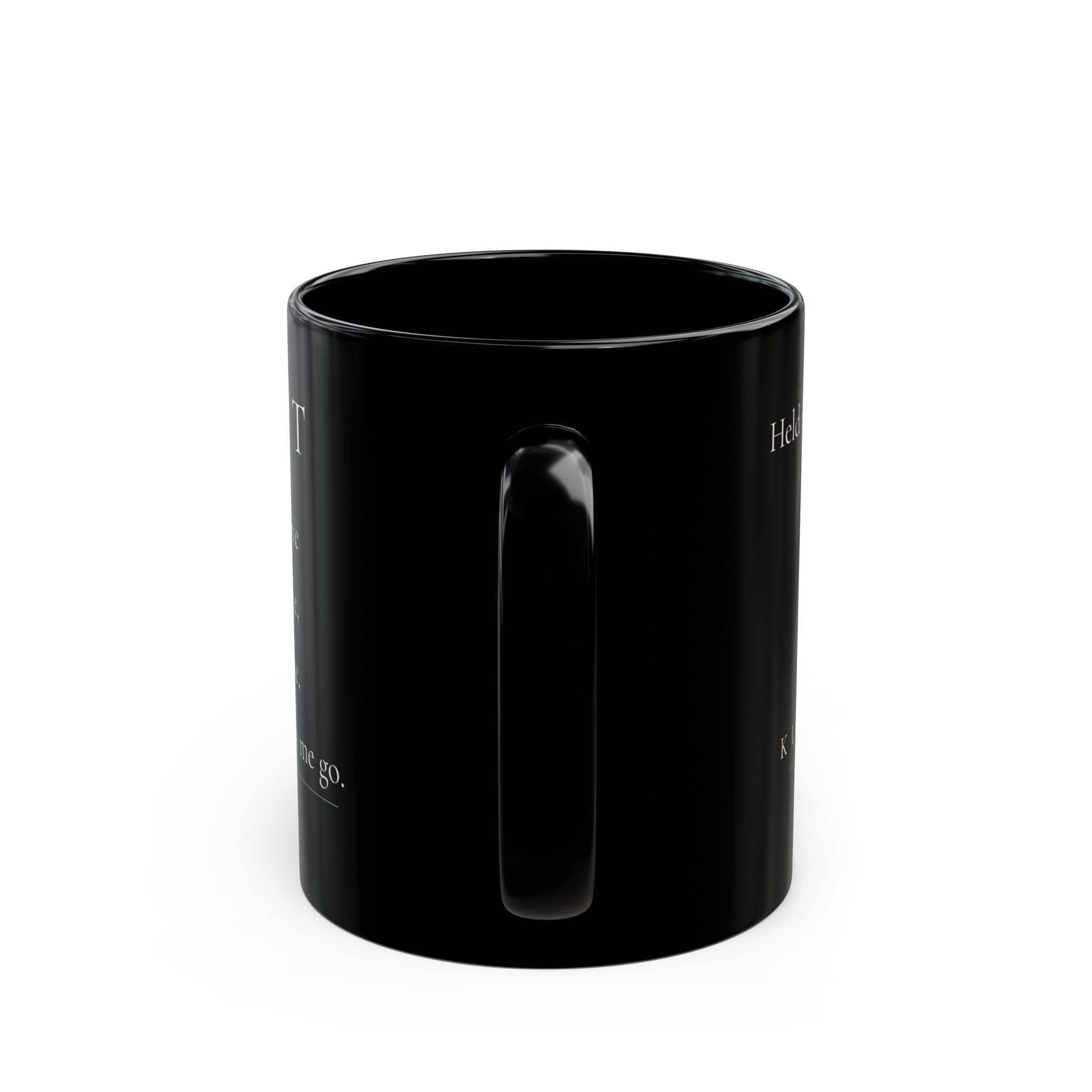 Kept Grace Collection black ceramic mug back view with handle centered