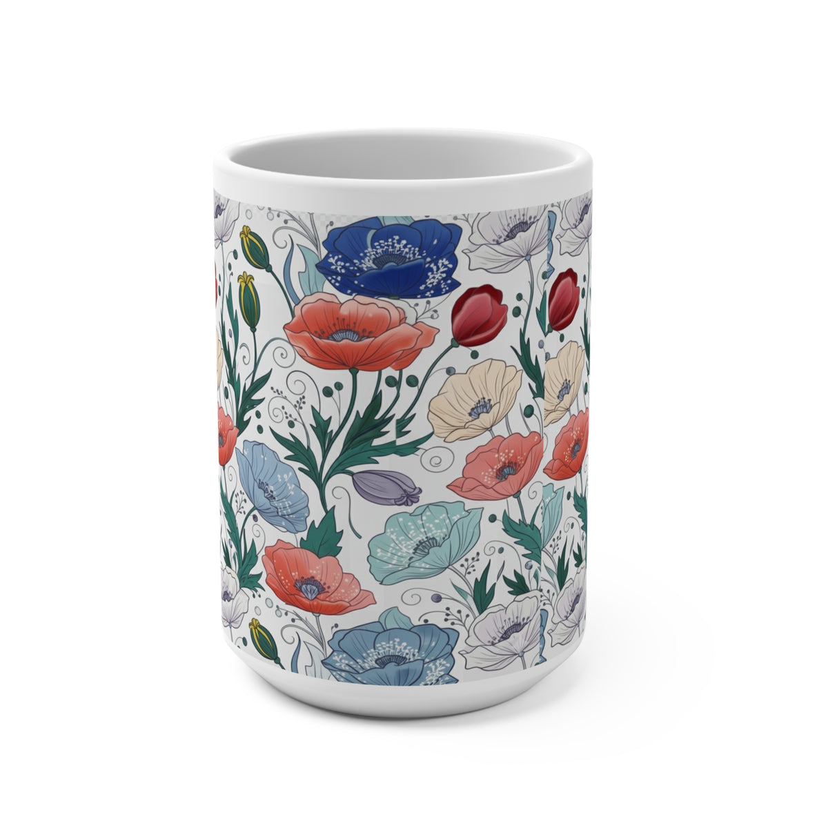 Vintage Poppy Floral Mug | Blue Coral Botanical Mug