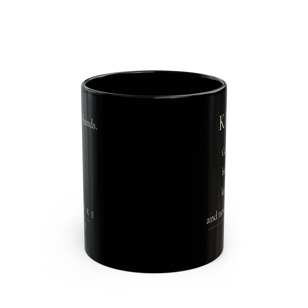 Kept Grace Collection black ceramic mug side view showing partial affirmation