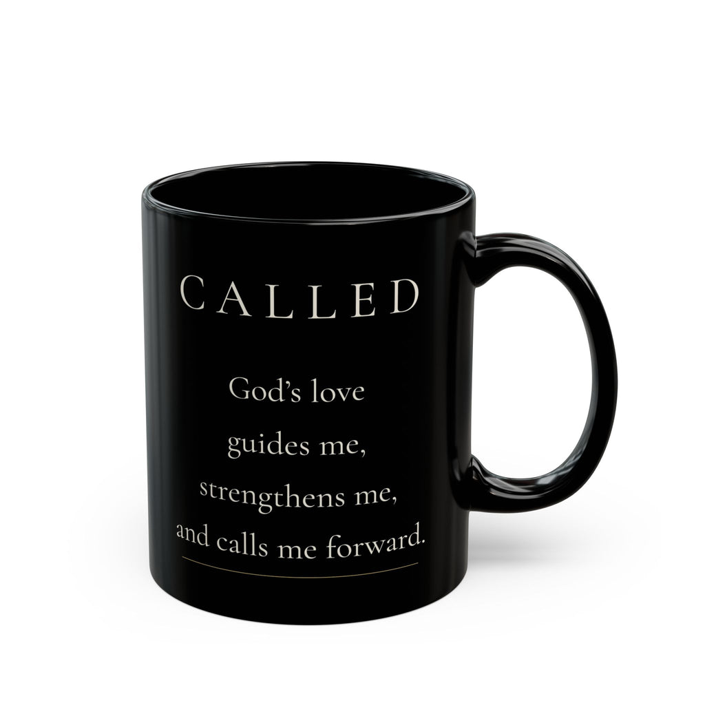 Called Grace Collection black ceramic mug with front affirmation and handle on right