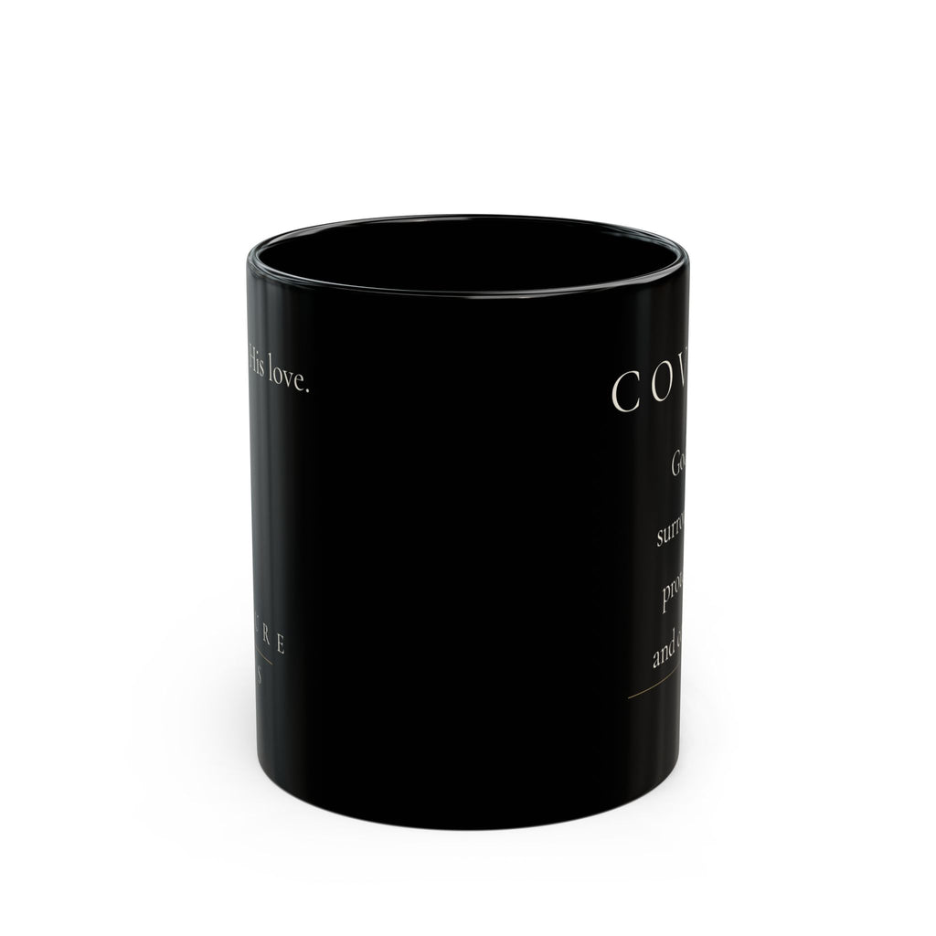 Covered Grace Collection black ceramic mug side view showing partial affirmation