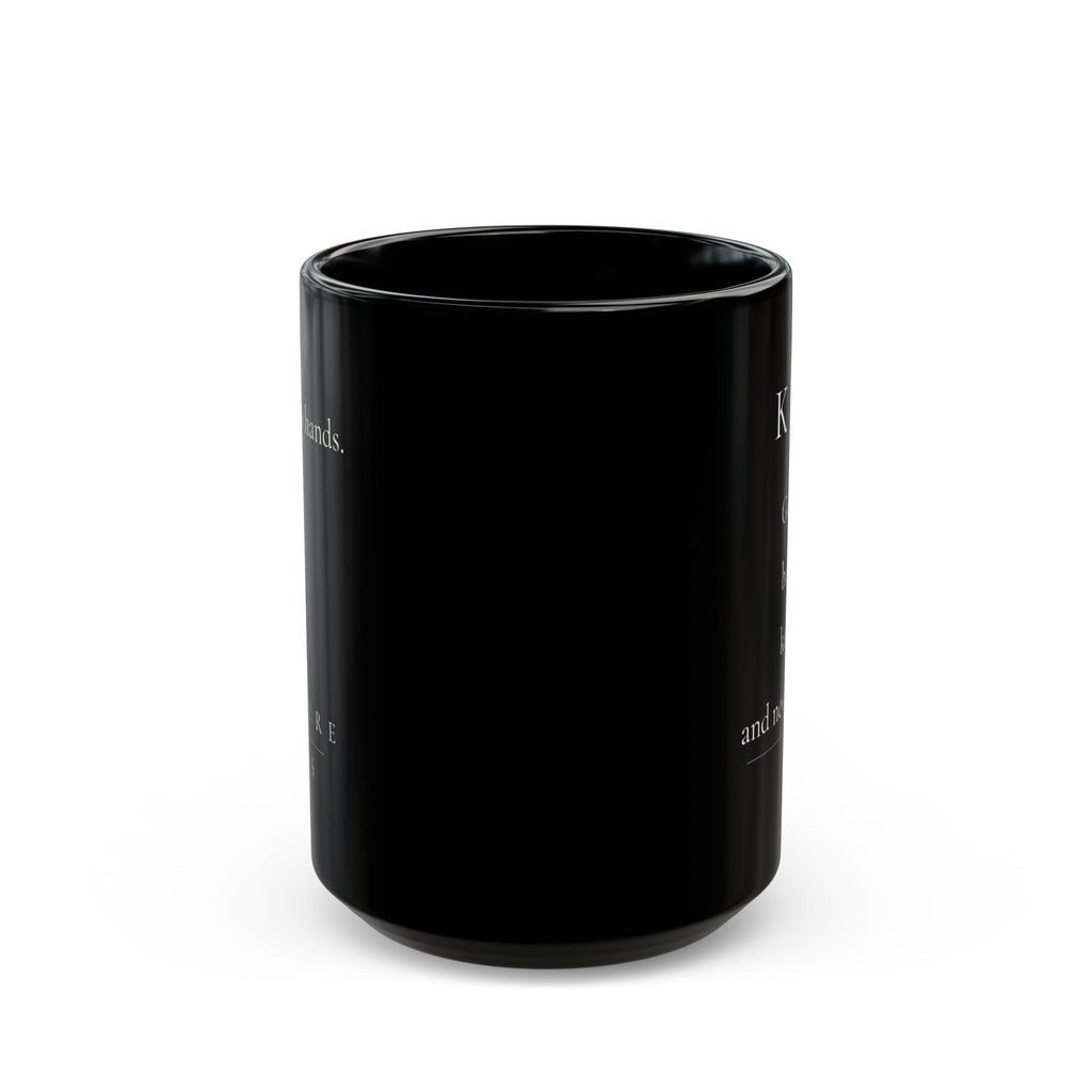 Kept Grace Collection black ceramic mug side view showing partial front design