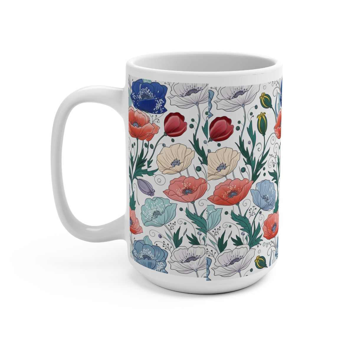 Vintage Poppy Floral Mug | Blue Coral Botanical Mug